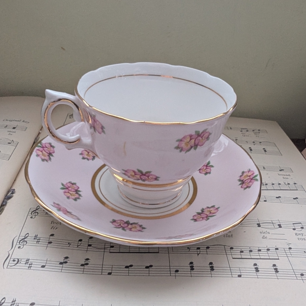 Colclough Floral Pink Teacup and Saucer Set